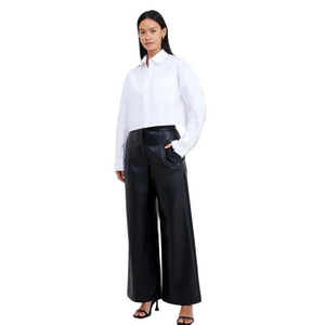 French Connection Wide Leg Trousers Faux Leather  Black "Crolenda" Style Size 12